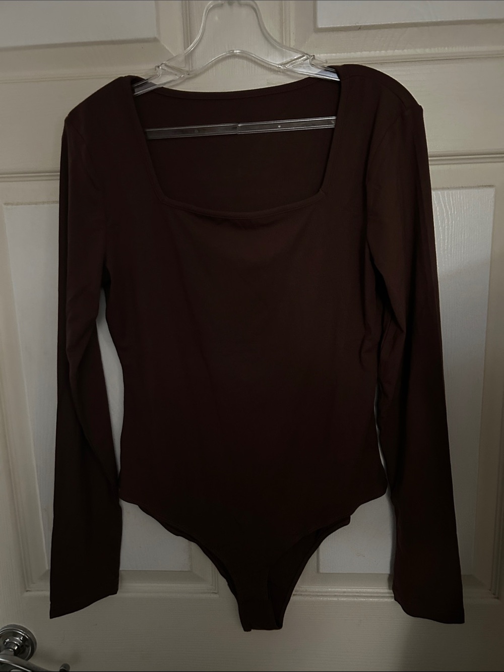 Long-Sleeve Square Neck Bodysuit - Brown